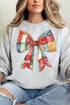 Faux Patchwork Red Bow Heavy-weight Crew Sweatshirt