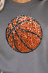 Faux Sequin Basketball Transfer Heavy-weight Crew Sweatshirt