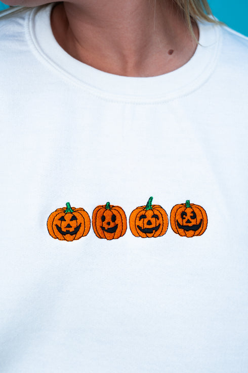 Embroidered Jack-O'Lantern Friends Heavy-weight Crew Sweatshirt