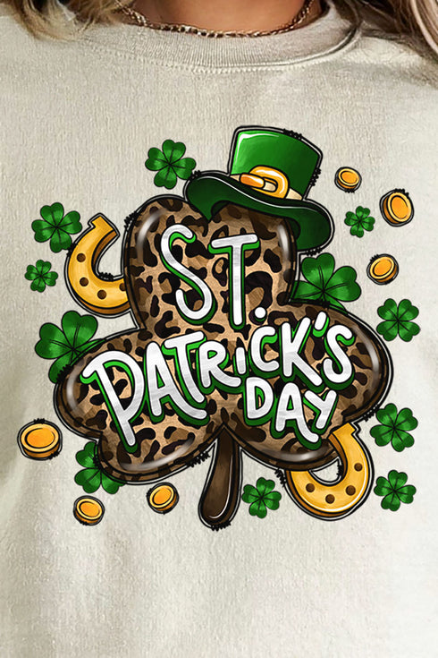Leopard Shamrock St. Patrick's Day Heavy-weight Crew Sweatshirt