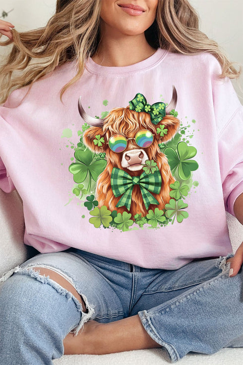 Lucky Clover Highland Cow Heavy-weight Crew Sweatshirt