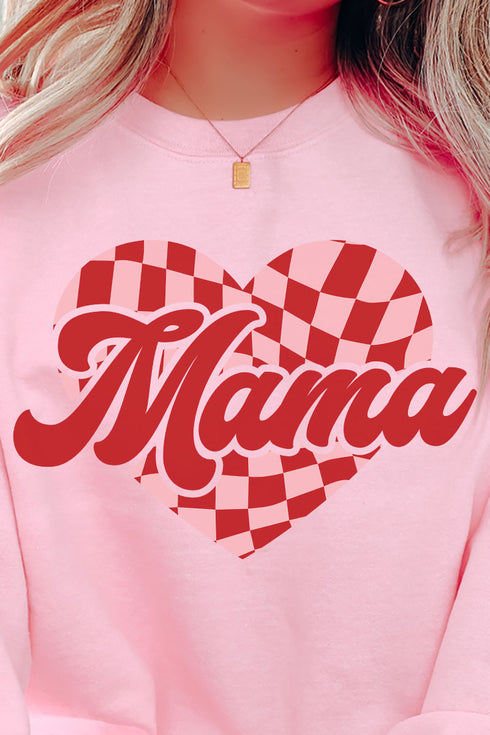 Mama Checkered Heart Heavy-weight Crew Sweatshirt