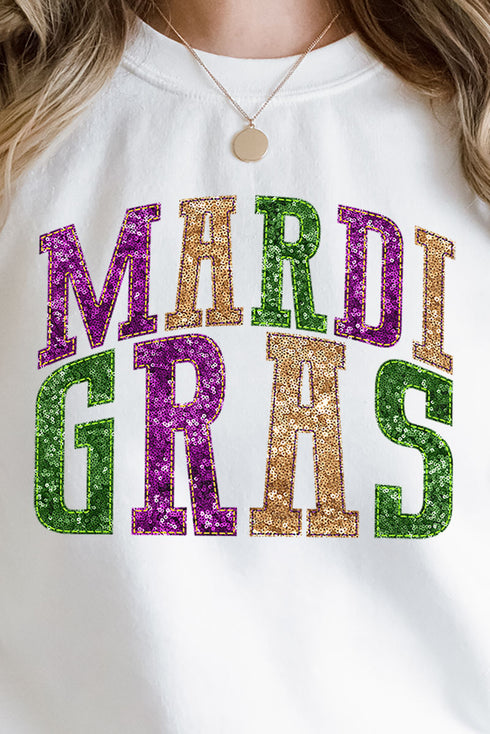 Mardi Gras Faux Sequin Embroidery Transfer Heavy-weight Crew Sweatshirt