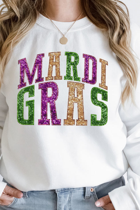 Mardi Gras Faux Sequin Embroidery Transfer Heavy-weight Crew Sweatshirt