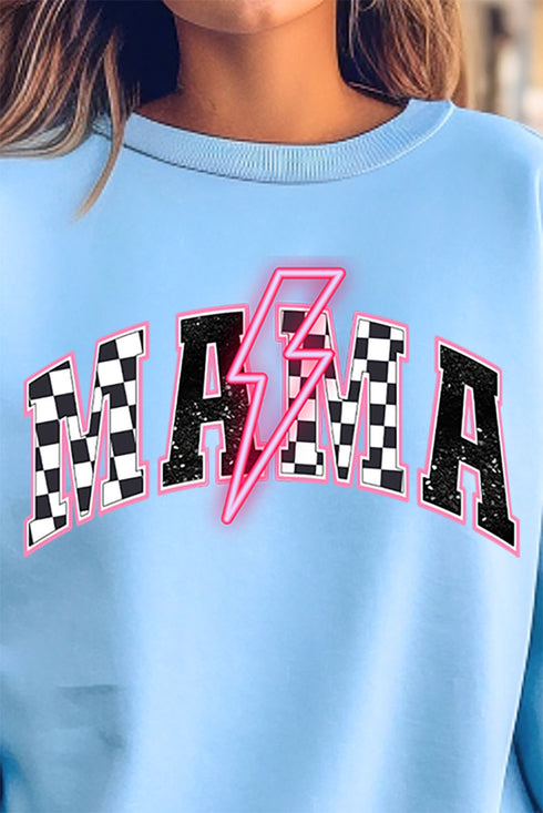 Neon Lightning Bolt Checkered Mama Heavy-weight Crew Sweatshirt
