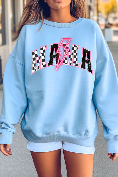 Neon Lightning Bolt Checkered Mama Heavy-weight Crew Sweatshirt
