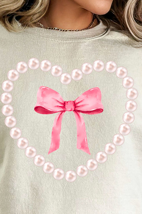 Pearl Heart Coquette Bow Heavy-weight Crew Sweatshirt