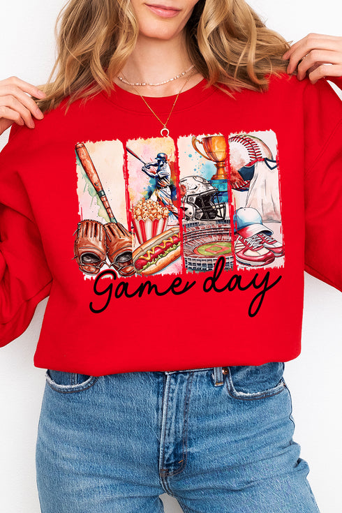 Retro Baseball Game Day Heavy-weight Crew Sweatshirt
