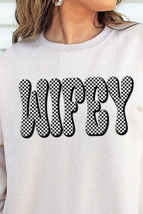 Retro Checkered Wifey Heavy-weight Crew Sweatshirt