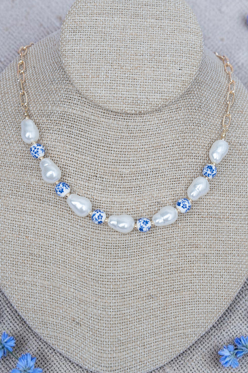 Blue Sunday Bloom Goldtone Necklace