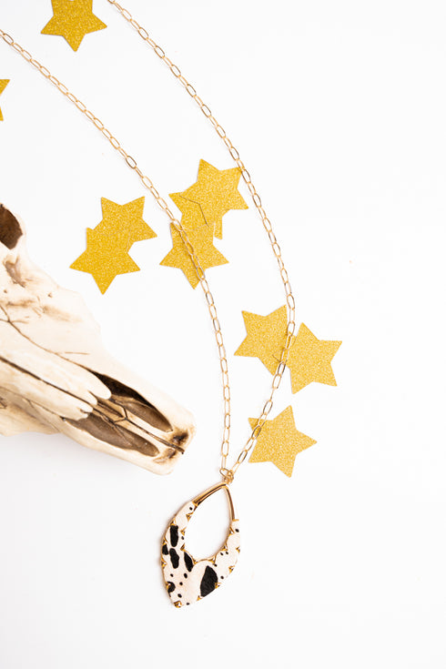 Marylee Black Cow Pendant Goldtone Necklace