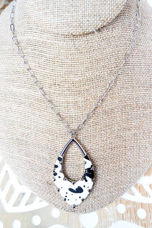 Marylee Black Cow Pendant Silvertone Necklace