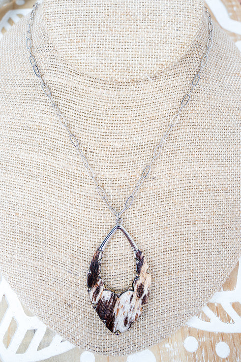 Marylee Brown Cow Pendant Silvertone Necklace