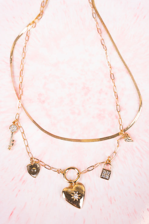 Key To My Heart Goldtone Layered Necklace