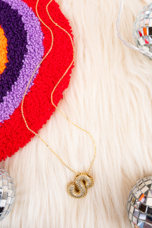 Goldtone Crystal Pave "S" Necklace