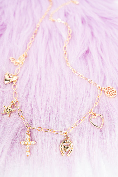 Pearl Cross Goldtone Charm Necklace