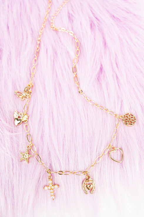 Pearl Cross Goldtone Charm Necklace