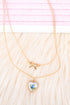 Blue Heart Of Rose Pendant Layered Goldtone Necklace