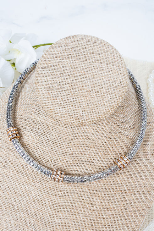 So Chic Crystal Silvertone Choker