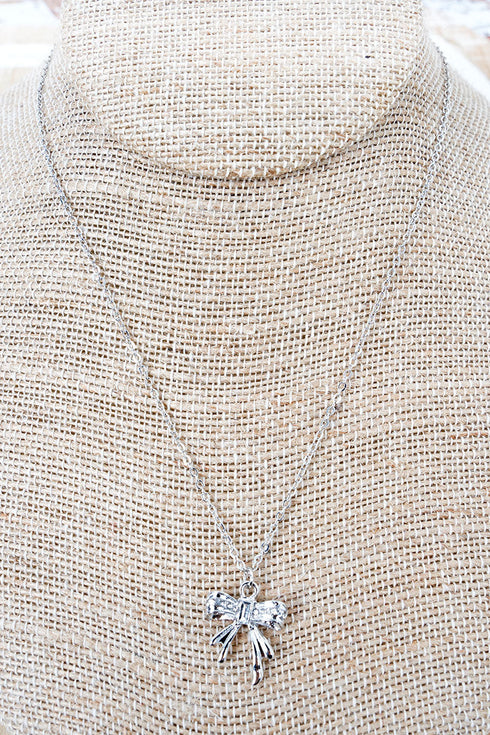 Crystal Avenue Crystal Bow Silvertone Necklace