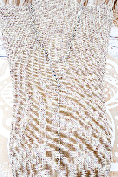 Crystal Avenue Faith in Focus Layered Silvertone Cross Y Necklace