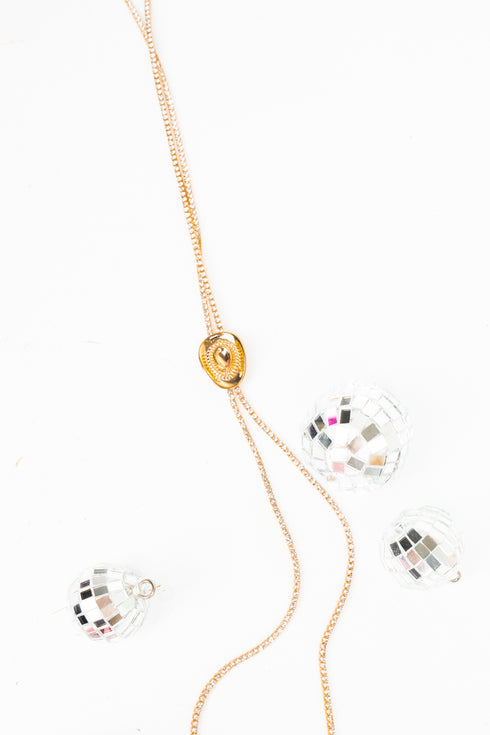 Lariat Luxe Goldtone Cowgirl Hat Slider Necklace