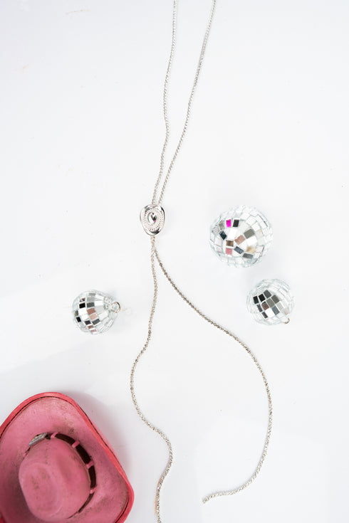 Lariat Luxe Silvertone Cowgirl Hat Slider Necklace