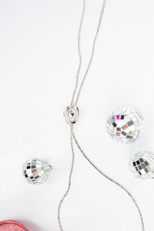 Lariat Luxe Silvertone Cowgirl Hat Slider Necklace