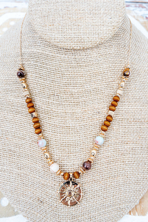 Sol Trace Wood Beaded Goldtone Necklace