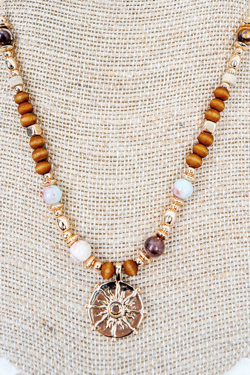 Sol Trace Wood Beaded Goldtone Necklace