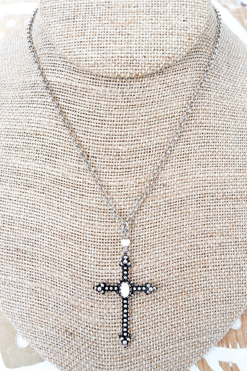 Crystal Avenue Burnished Silvertone Cross Trails Necklace