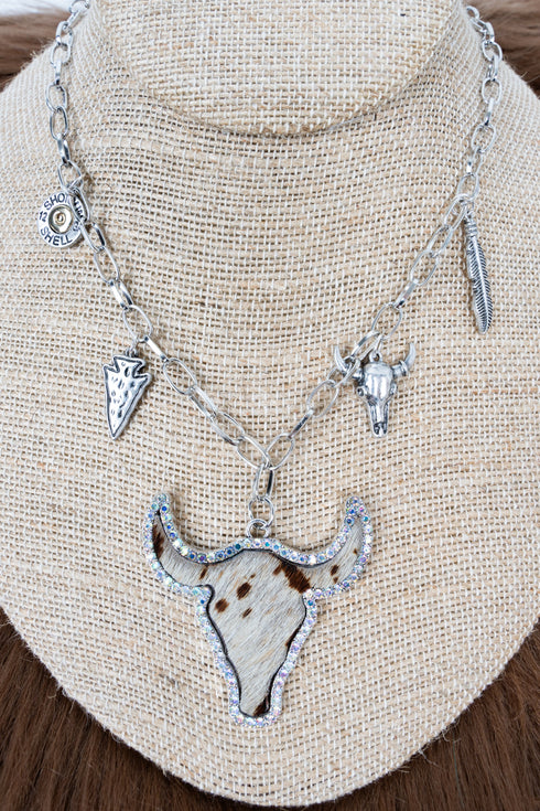 Wild Soul Cow Steer Silvertone Charm Necklace