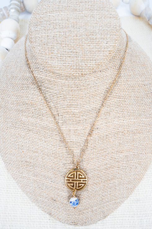 Blue Bouquet of Blessings Goldtone Necklace