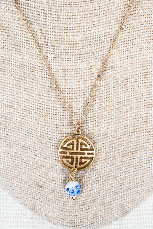Blue Bouquet of Blessings Goldtone Necklace