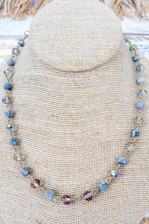 Gray Mara Stone & Faceted Bead Necklace