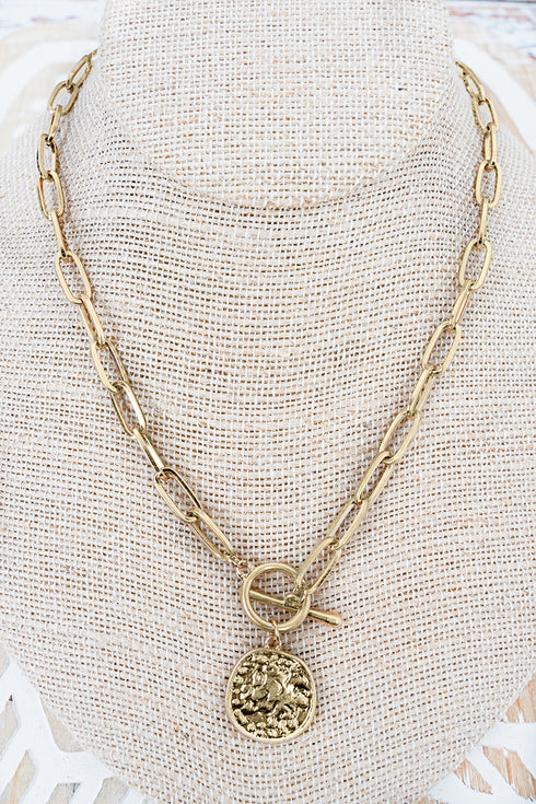 Vera Goldtone Disk Toggle Necklace