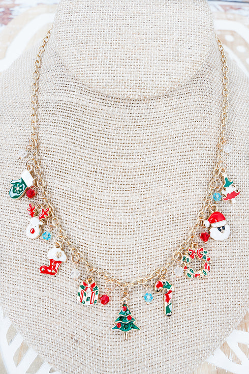Merry Lineup Goldtone Charm Necklace