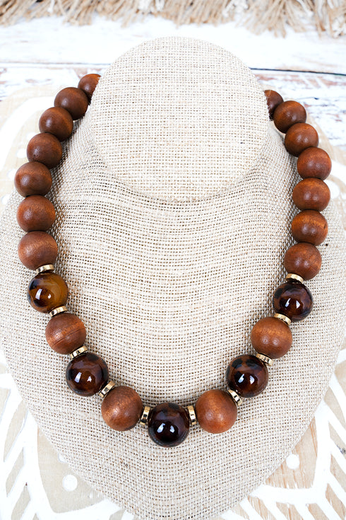 Fierce Finish Tortoiseshell & Wood Beaded Necklace
