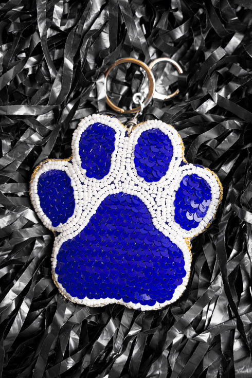 Viola Blue and White Sequin Paw Keychain