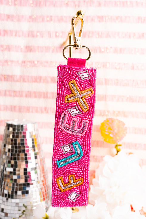 Hot Pink 'Flex' Seed Bead Wristlet Keychain