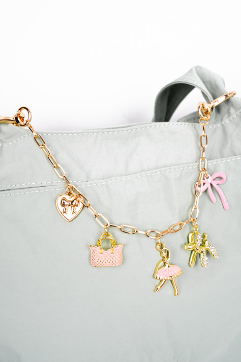 Pink Ballerina Beauty Goldtone Charm Bag Chain