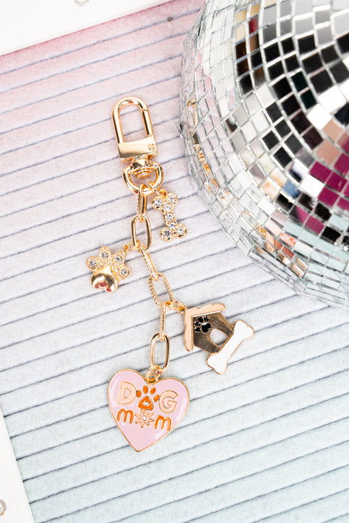 Pink Crystal Bone-A-Fide Dog Mom Goldtone Bag Charm