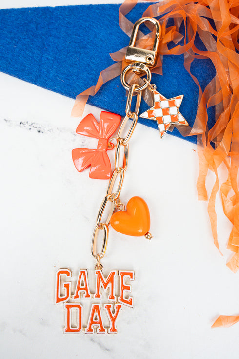 Orange and White Tailgating Star Goldtone Bag Charm