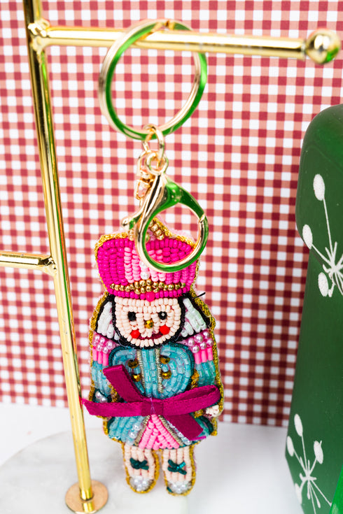 Nutcracker Cutie Pink Seed Bead Keychain