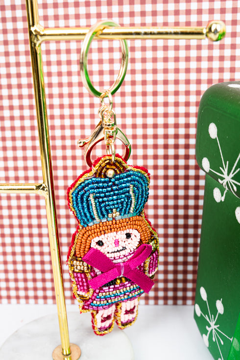 Nutcracker Prince Pink Seed Bead Keychain