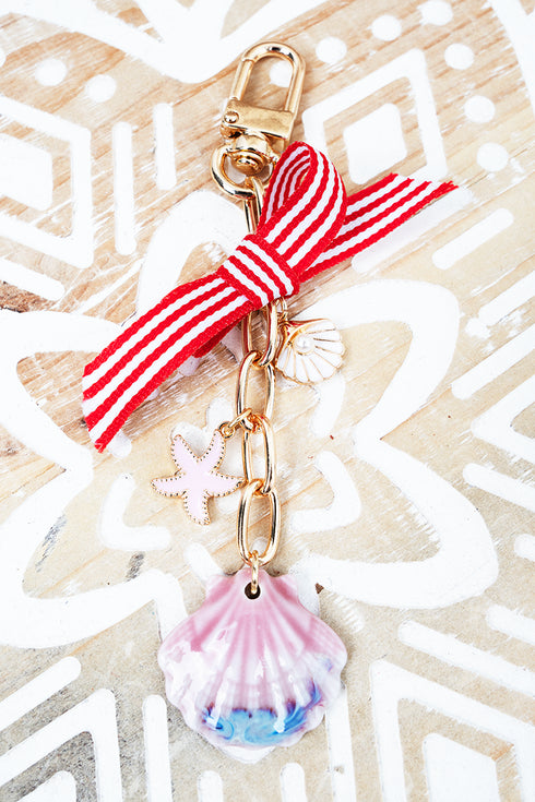 Ocean's Keepsake Pink Seashell Goldtone Bag Charm