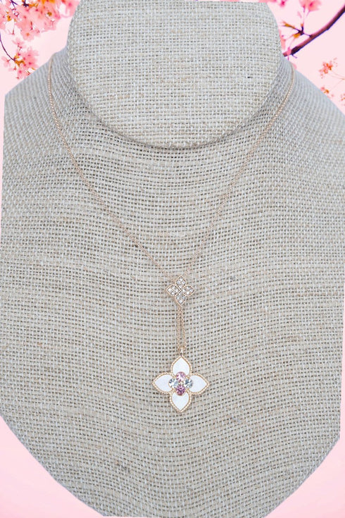White & Pink Garden Glow Goldtone Necklace