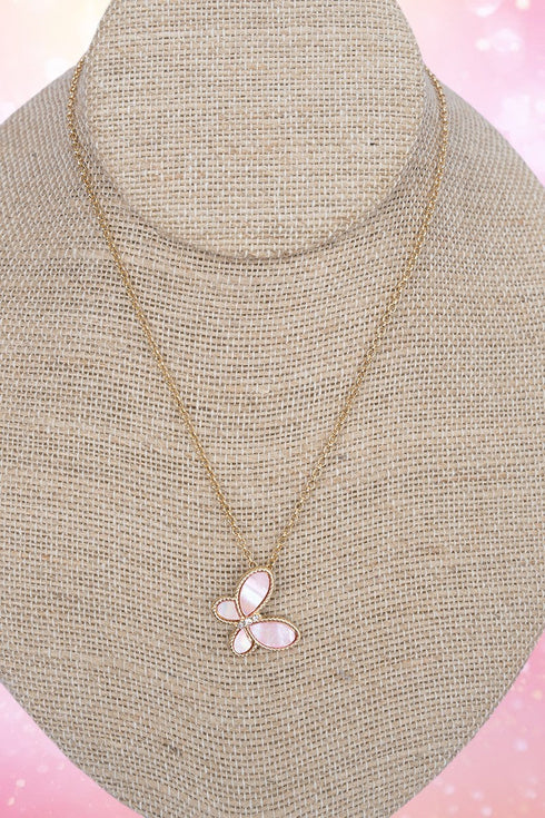 Moonlit Flutter Light Rose & Goldtone Necklace