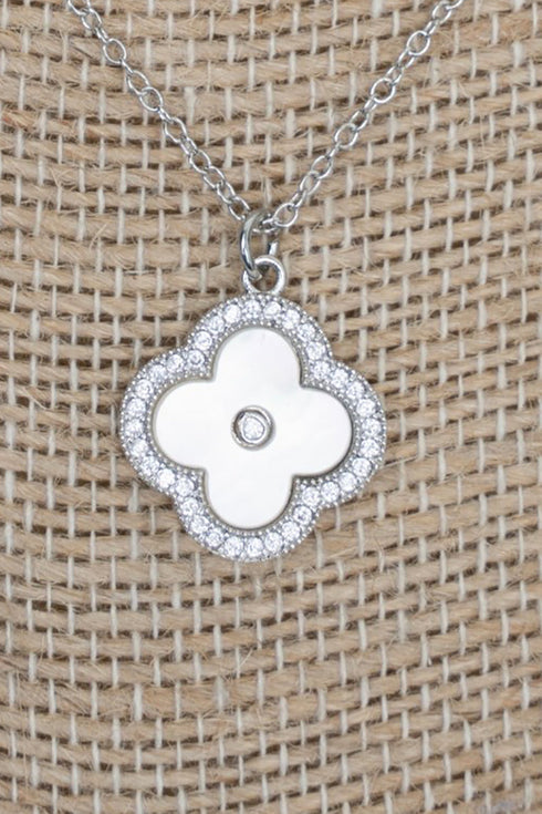 Cubic Zirconia Clover Serenity Silvertone Necklace