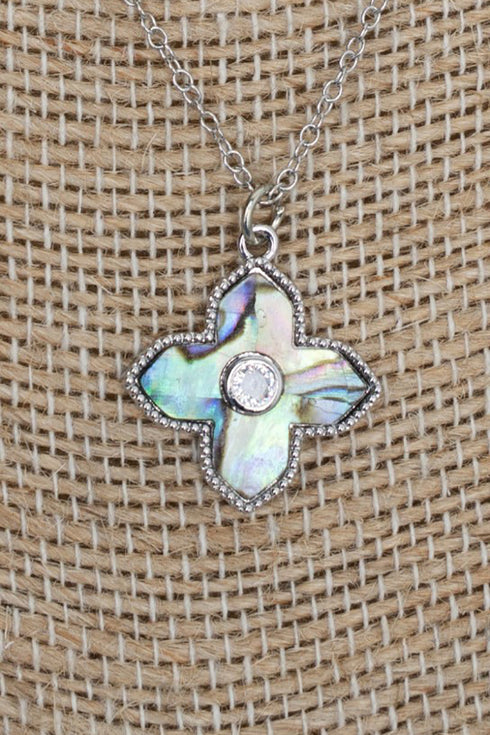 Cubic Zirconia Coastal Clover Silvertone Necklace